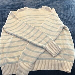 Brandy Melville Striped Cream and Baby Blue Women's Sweater. Oversized Medium.